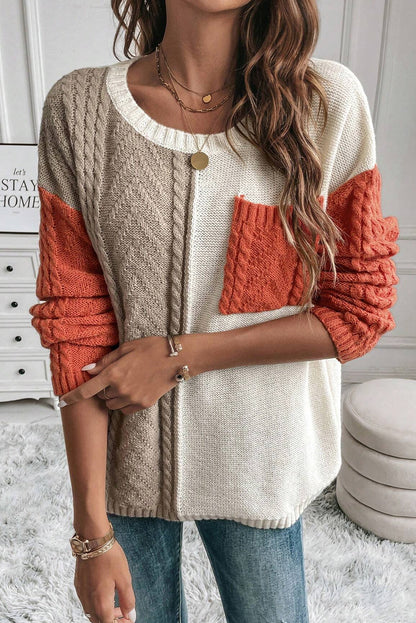 Gold flame colorblock pullover mit aufgesetzten taschen und schultertaschen