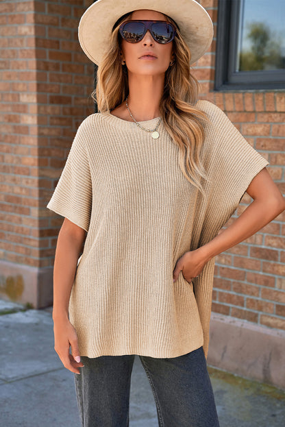 Apricot kurzarm pullover mit seitenschlitz in übergröße