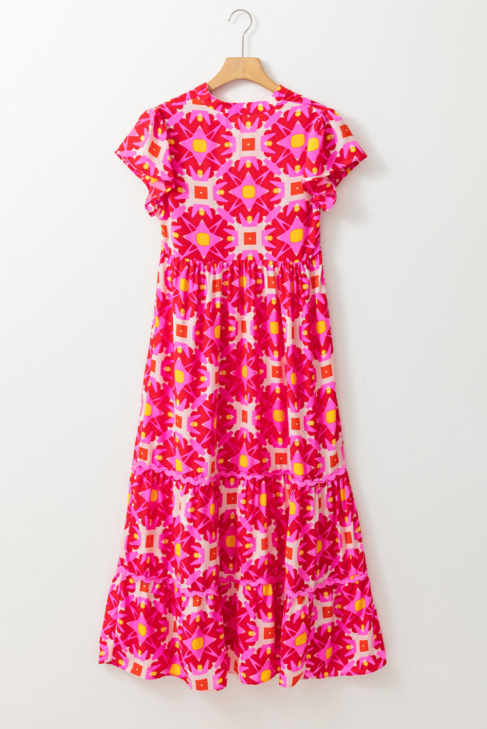 Erdbeerrosa geo-print maxikleid mit v-ausschnitt