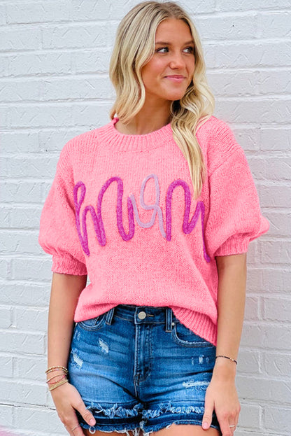 Bonbon mom tinsel front short sleeve pullover