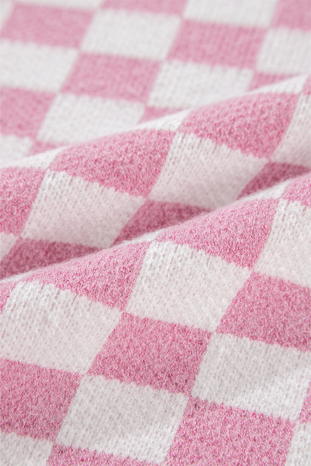 Rosa karierter knöpfe kragen v-ausschnitt drop shoulder pullover