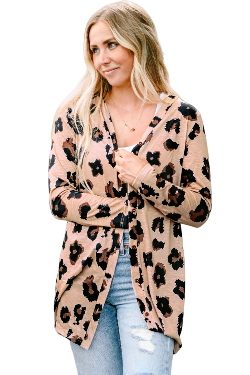 Leopardenmuster cardigan mit offener vorderseite
