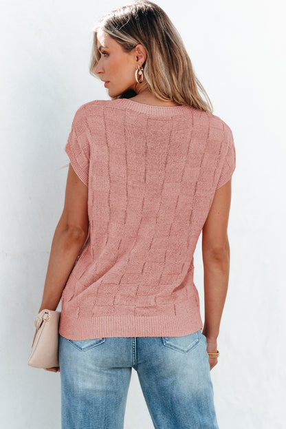 Kurzarmpullover mit gitterstruktur in staubigem rosa