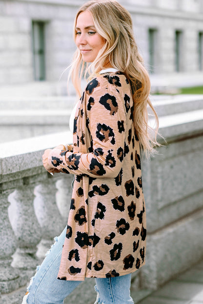 Leopardenmuster cardigan mit offener vorderseite