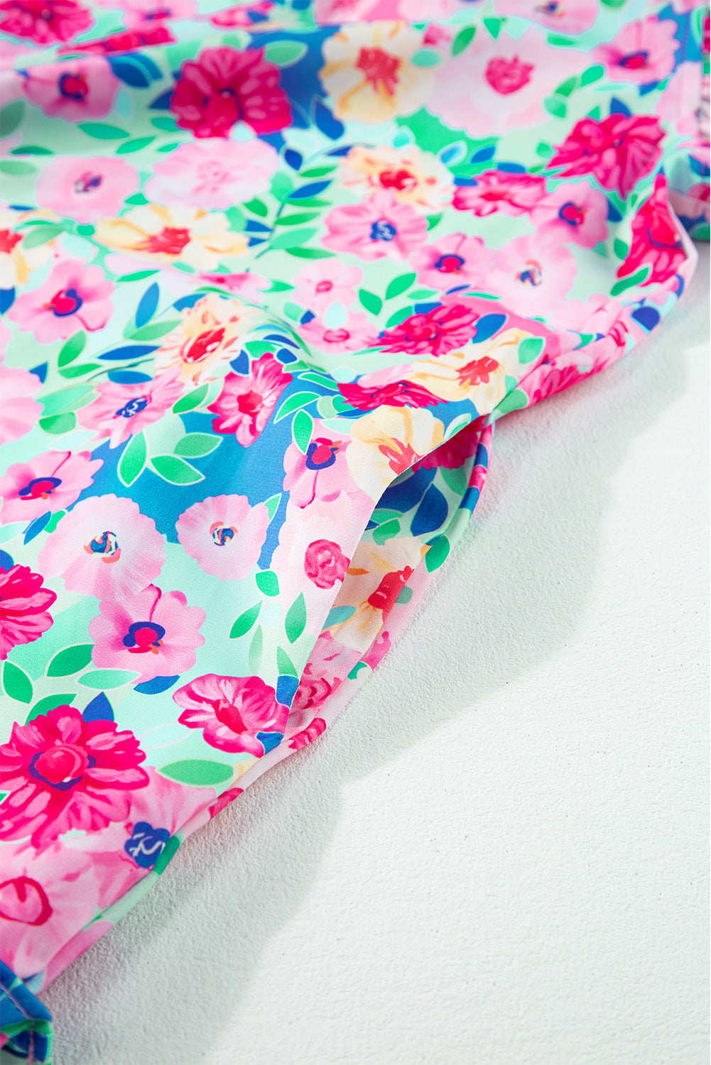 Multicolour floral print flatterärmel gerafftes minikleid