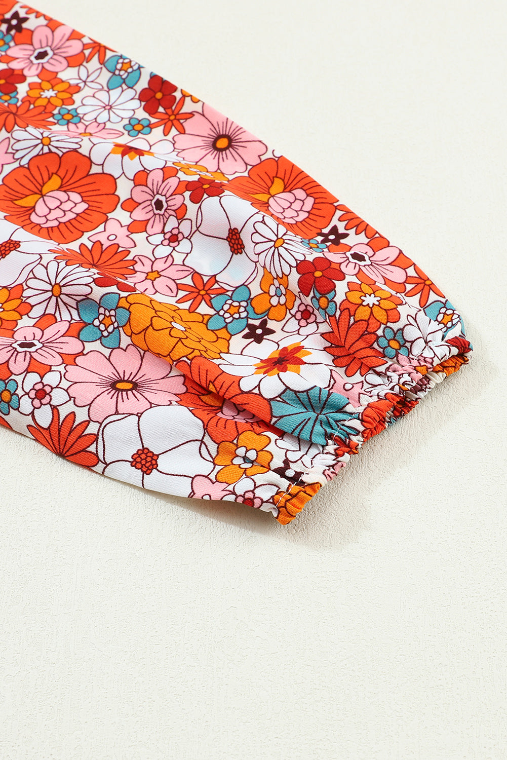 Multicolor boho floral collared langärmeliges gerafftes Kleid