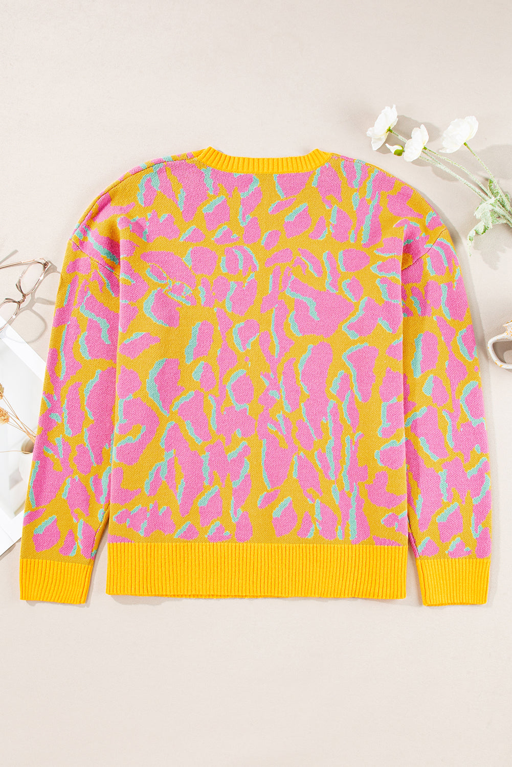 Vitality orange abstrakte druck gerippte trim baggy pullover