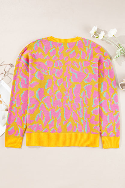 Vitality orange abstrakte druck gerippte trim baggy pullover