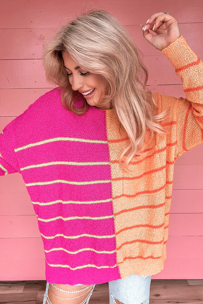 Mehrfarbig gestreifter farbblock strickpullover in lockerer passform