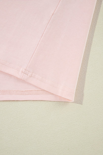 Rosa farbe blocknaht ärmel rundhalsausschnitt oversize top