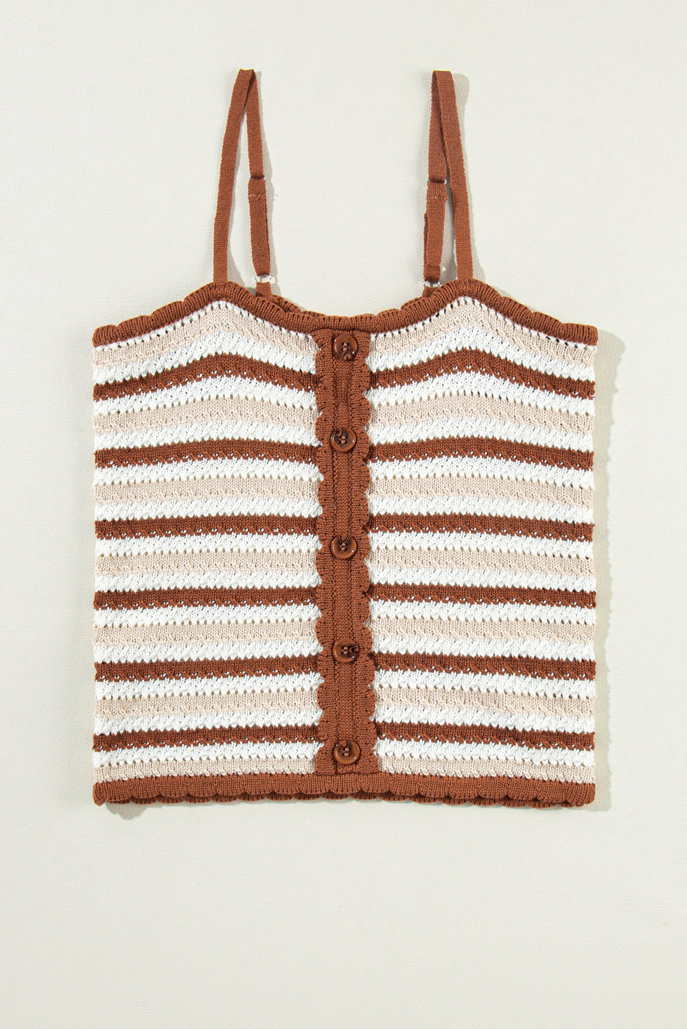 Kastanienbraune gestreifte strickweste mit knöpfen