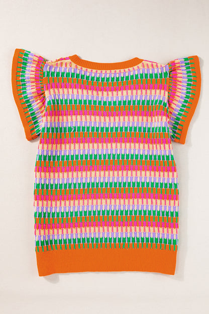 Orange multi flatterärmel strickpullover top