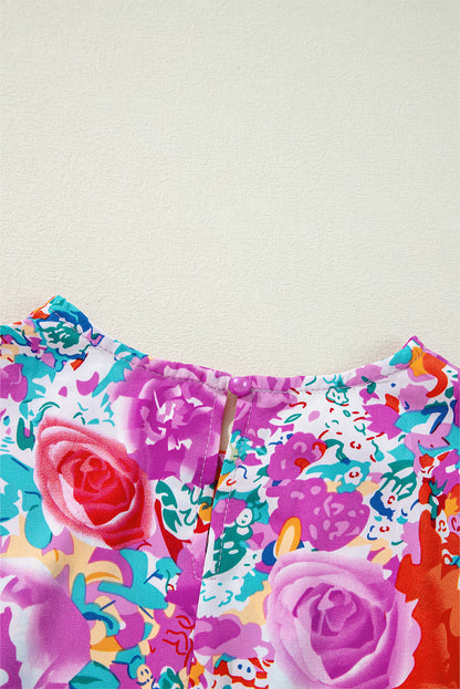 Lila floral keyhole back langärmeliges kleid mit gürtel