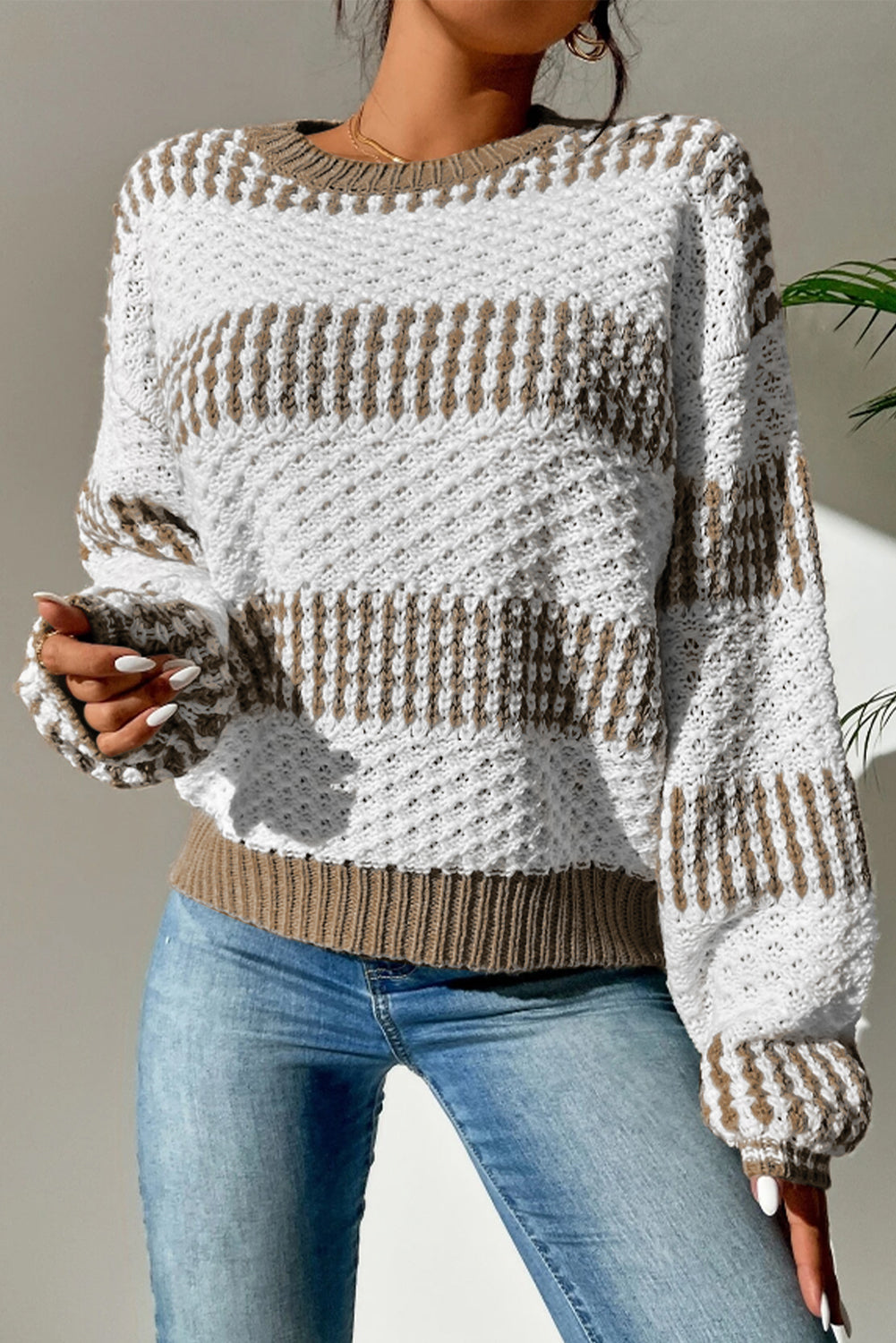 Multicolour vertikale streifen zwei töne drop shoulder pullover