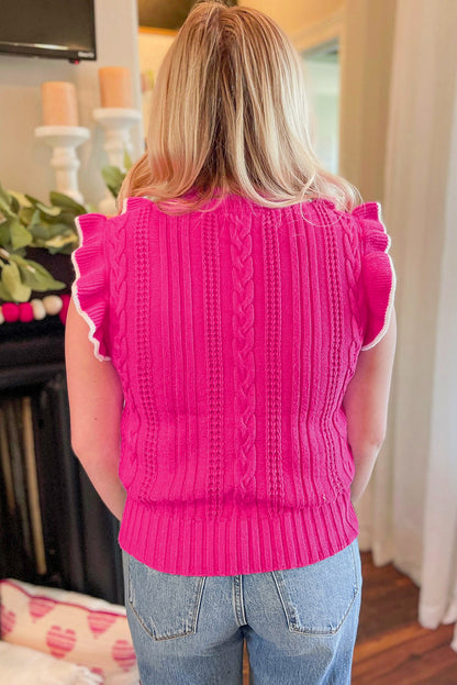 Erdbeerrosa strukturierter strick mit gerafftem halsausschnitt pullover tank