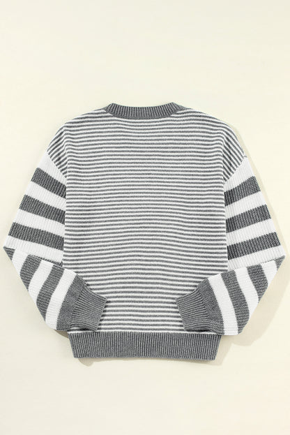 Grau gestreift geometrisch strukturiert drop shoulder pullover