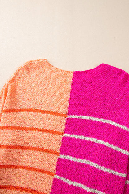 Mehrfarbig gestreifter farbblock strickpullover in lockerer passform