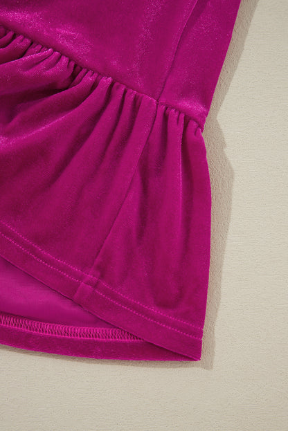 Leuchtend rosa plus größe geraffte ärmel v hals samt bluse