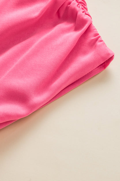 Strawberry pink geraffte ärmel v-ausschnitt smock taille gerafftes kleid
