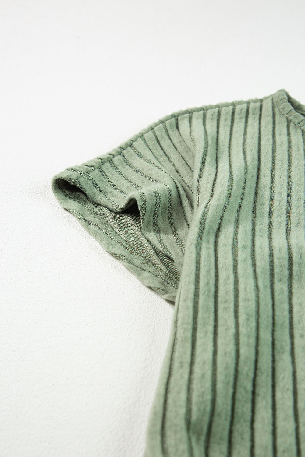 Grasgrün solide farbe gerippt kurzarm weites bein jumpsuit