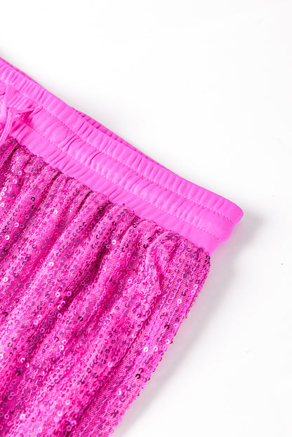 Rosa krawatte pailletten-jogger-hose mit hoher taille