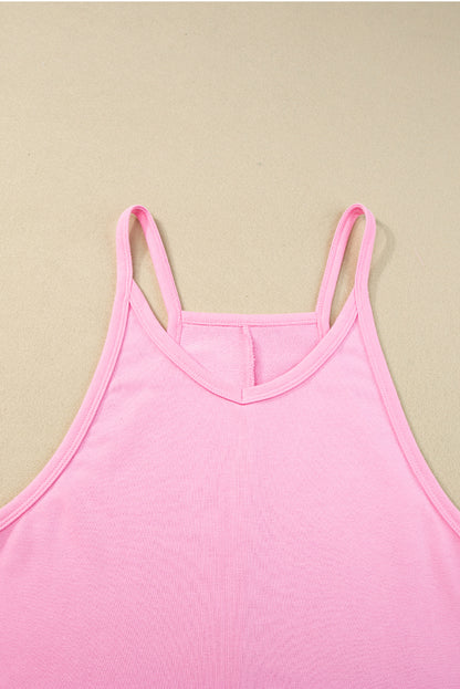 Rosa ärmelloser jersey-strampler mit v-ausschnitt und taschen