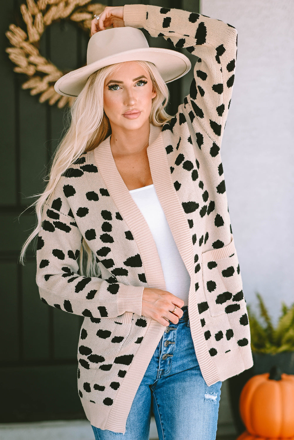 Leopardentier fleckenmuster strickjacke mit offener vorderseite