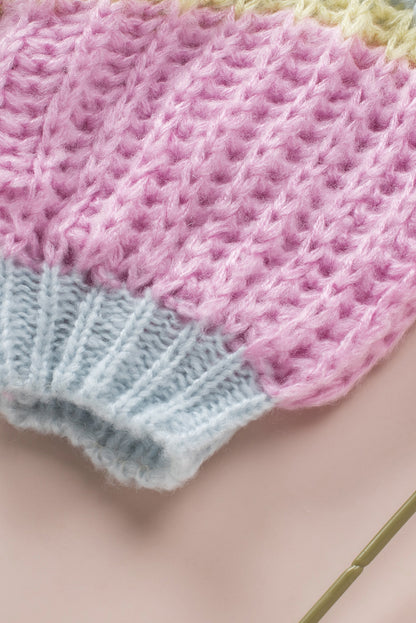 Rosa gestreifte strickjacke mit offener vorderseite und kontraststreifen