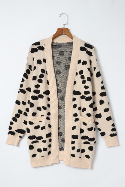 Leopardentier fleckenmuster strickjacke mit offener vorderseite