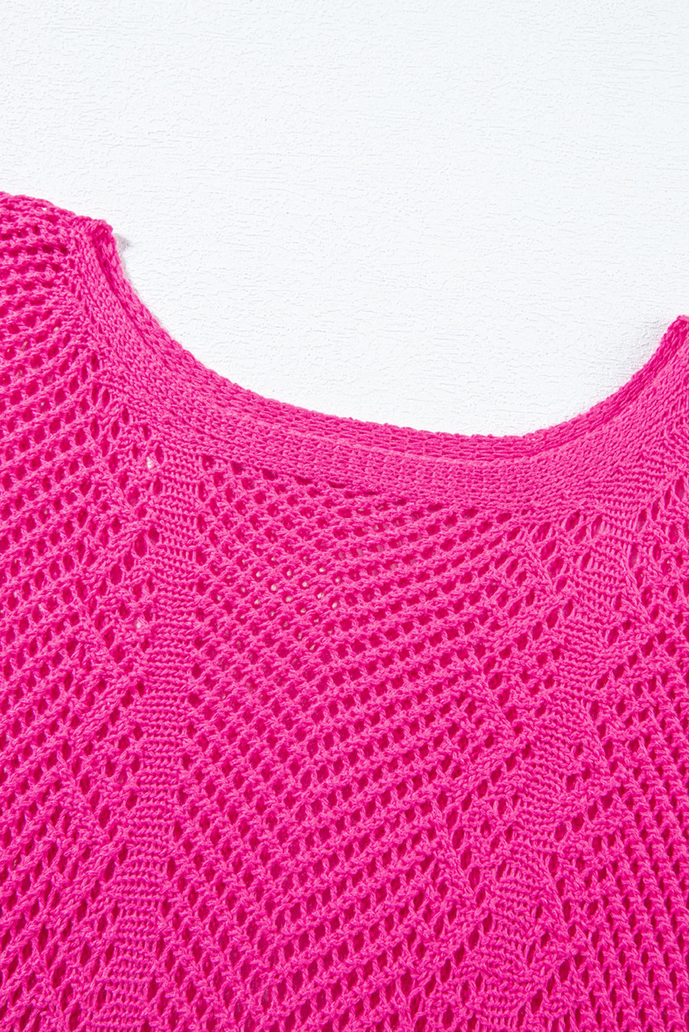Rose red pointelle knit jakobsmuschel rand kurzarm top