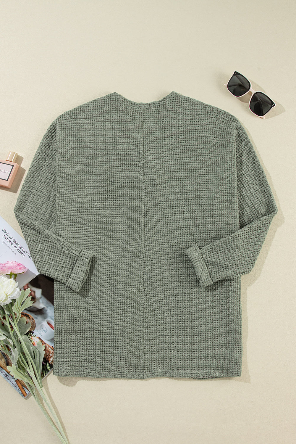 Laurel grüner waffelstrick cardigan mit offener front