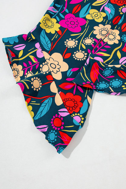 Rot mix tropical print trägerloser geraffter jumpsuit