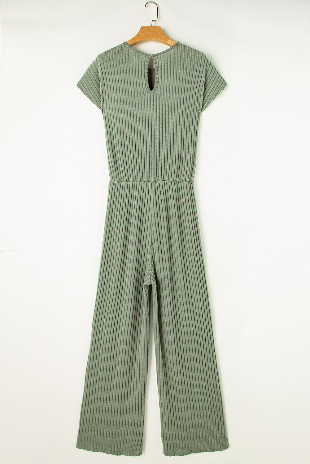 Grasgrün solide farbe gerippt kurzarm weites bein jumpsuit