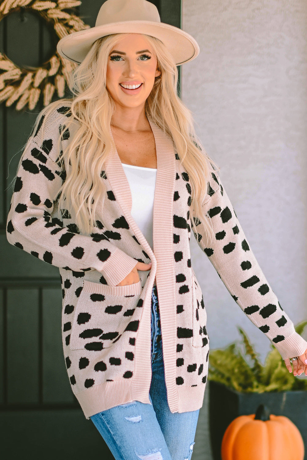 Leopardentier fleckenmuster strickjacke mit offener vorderseite