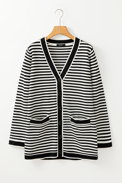 Schwarz gestreifte langarm-tunika-strickjacke