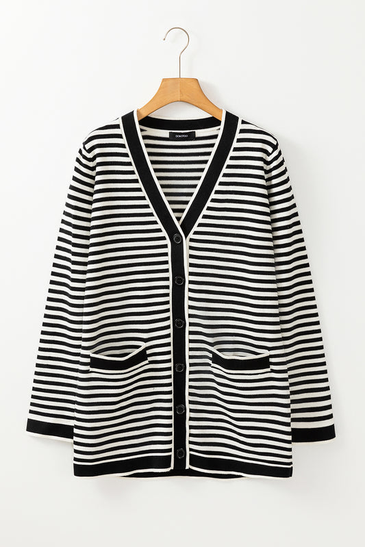 Schwarz gestreifte langarm-tunika-strickjacke