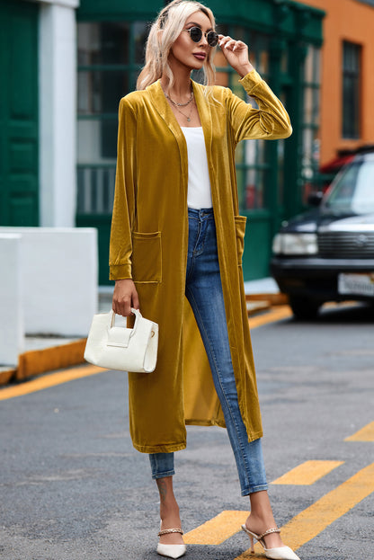Gelber samt open front pocketed long duster