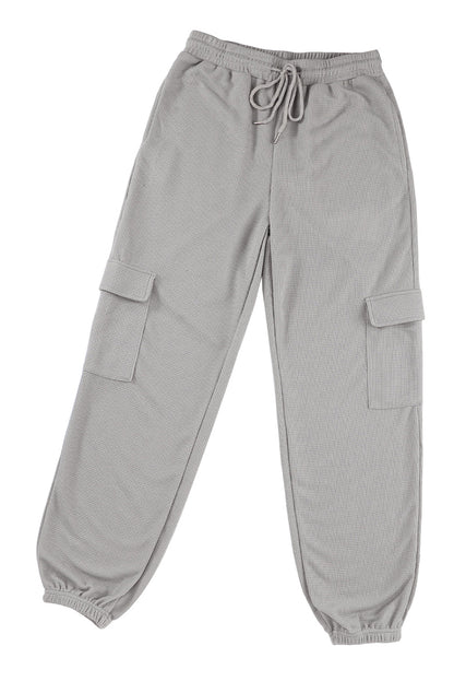 Graue waffelstruktur cargo-taschen-jogger-hose