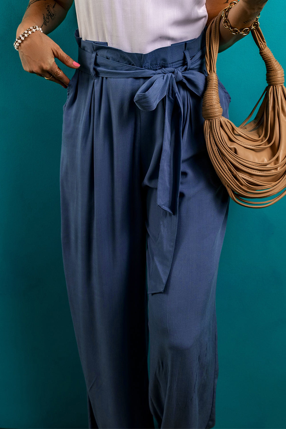 Wild wind belted frilly taille wide leg loose pants