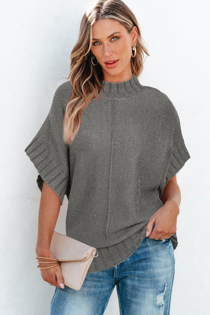 Medium grey mock neck batwing kurzarm-strickpullover
