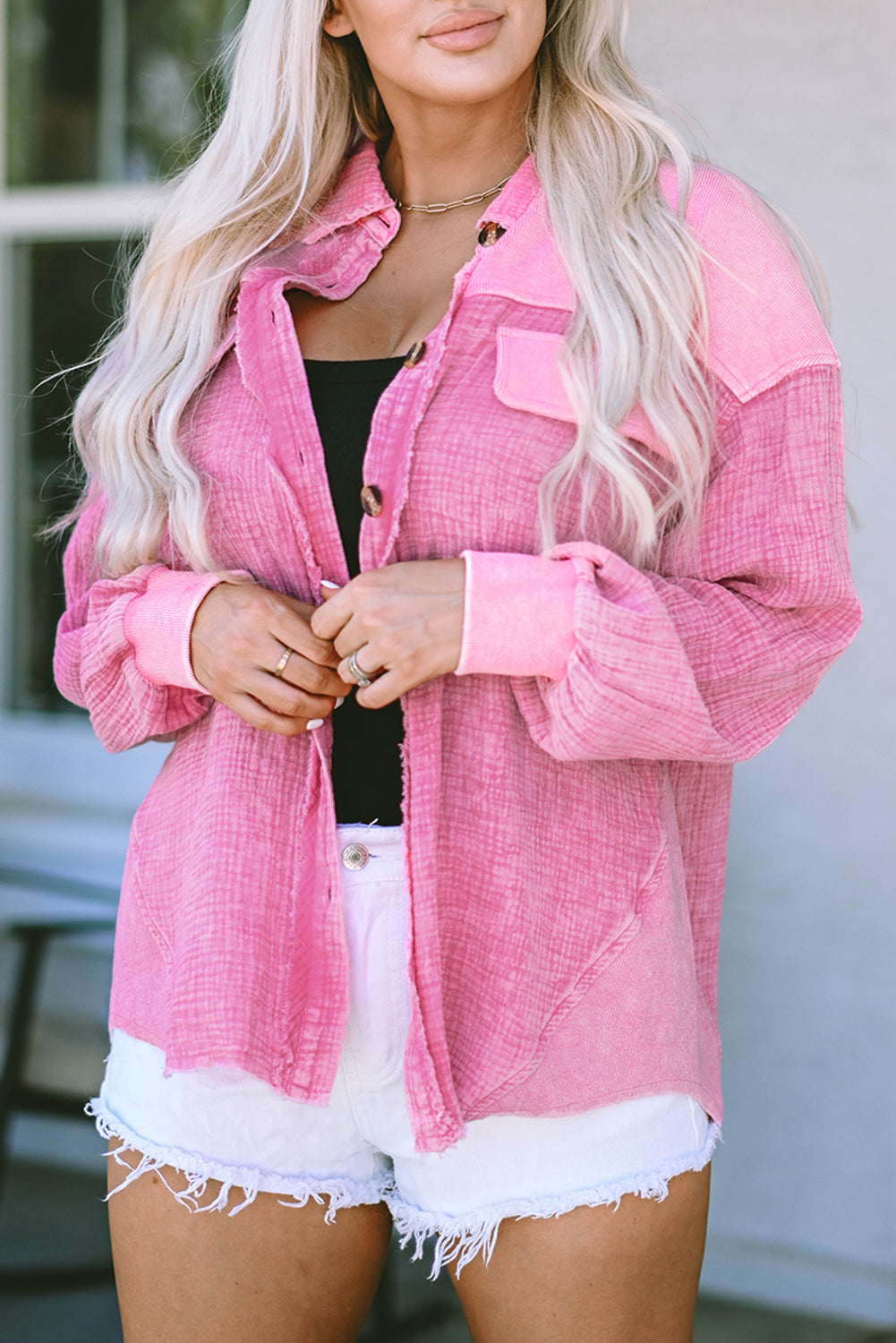 Rose mineral washed cotton shacket