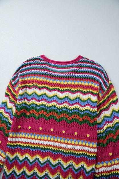 Rosenroter colorblock gestreifter strickpullover mit losen ärmeln