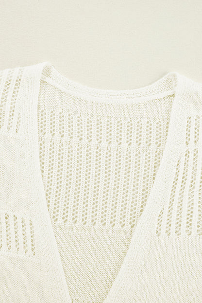 Weiße, einfarbige, leichte, offen gestrickte tunika-strickjacke
