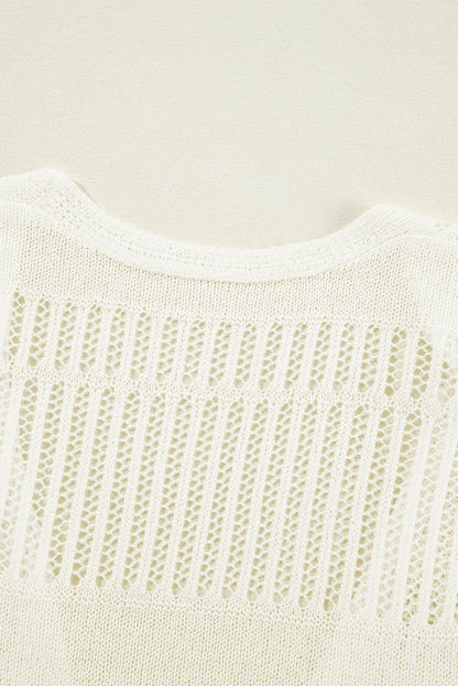 Weiße, einfarbige, leichte, offen gestrickte tunika-strickjacke