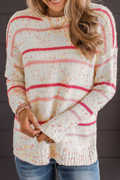 Rosa gestreifter konfetti-strickpullover