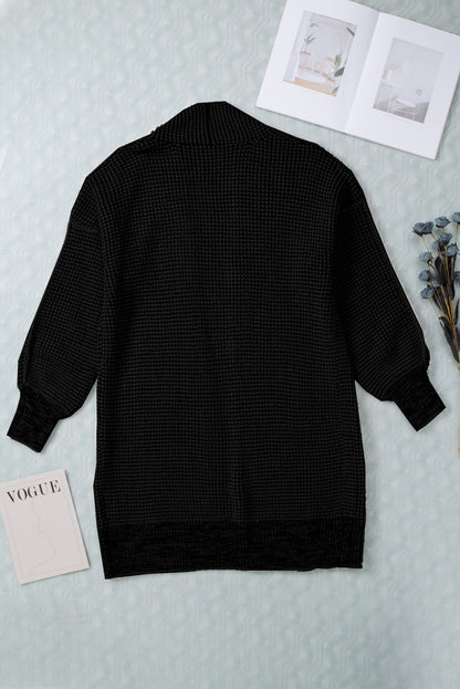 Schwarz karierter strickcardigan mit offener vorderseite