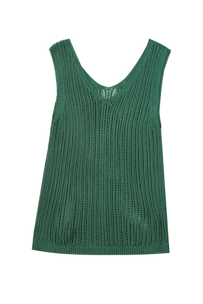 Grünes hohlgestricktes tank-top mit v-ausschnitt