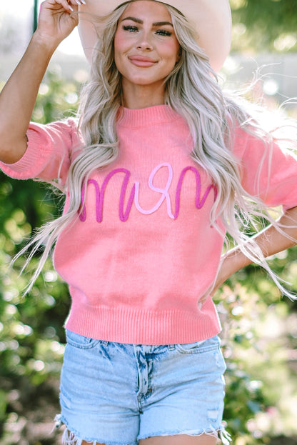 Bonbon mom tinsel front short sleeve pullover