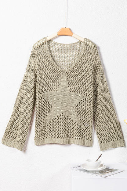 Light french beige star pointelle knit baggy sweater