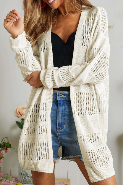 Weiße, einfarbige, leichte, offen gestrickte tunika-strickjacke